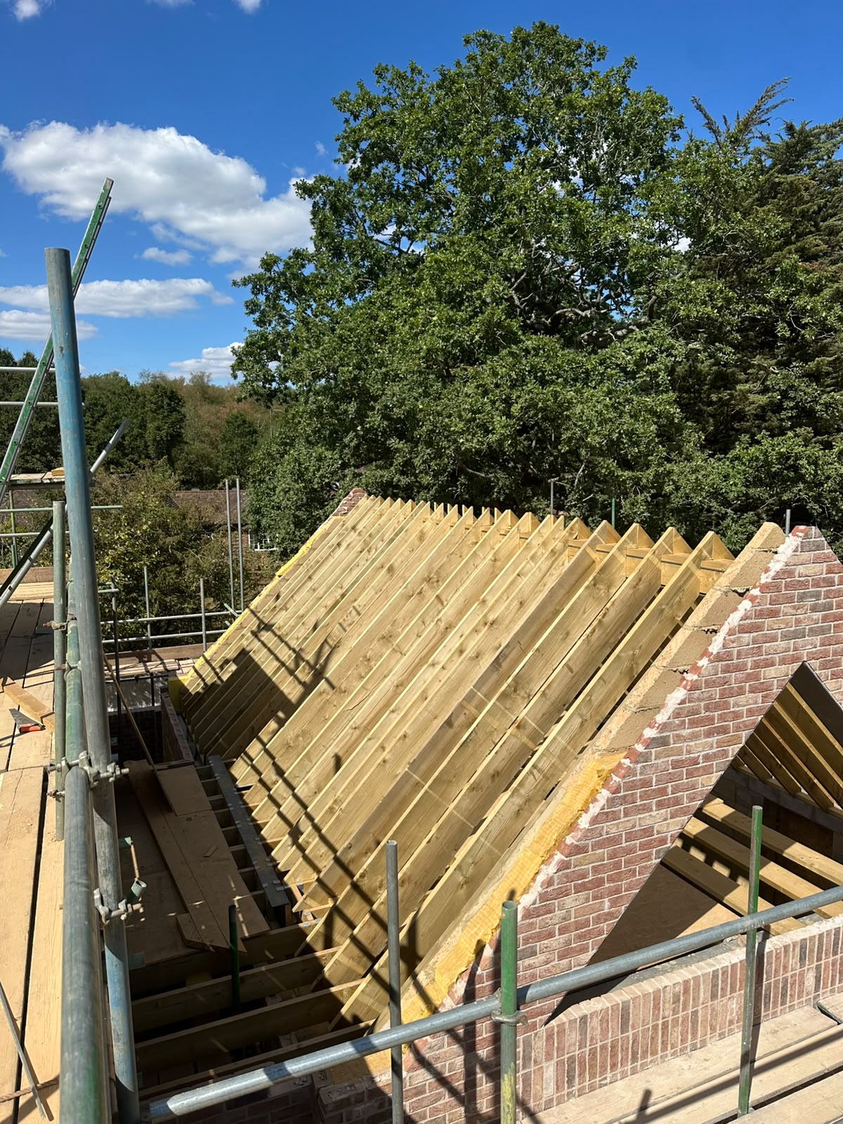 Timber roof structures under construction