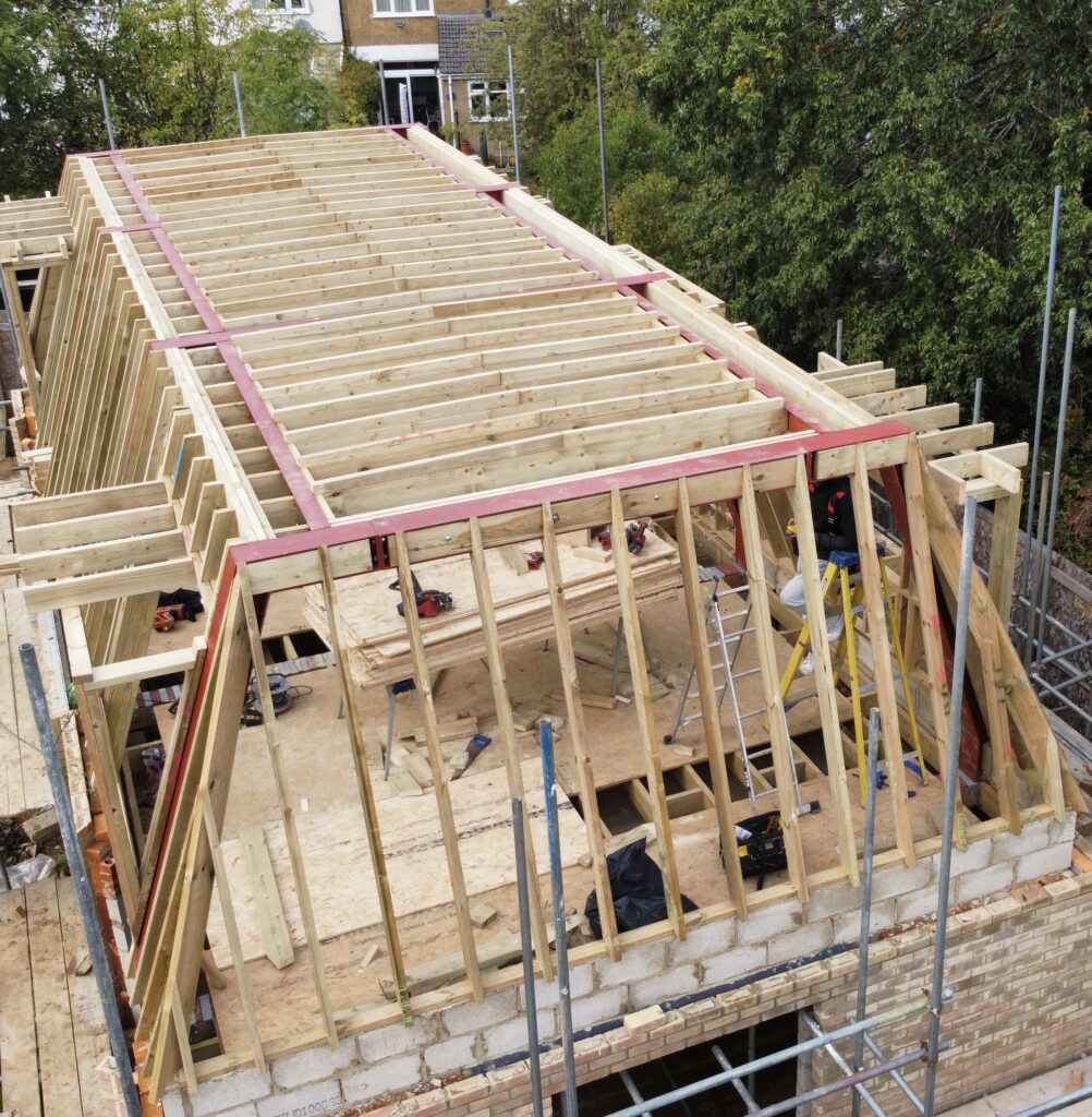 drone shot of mansard roof